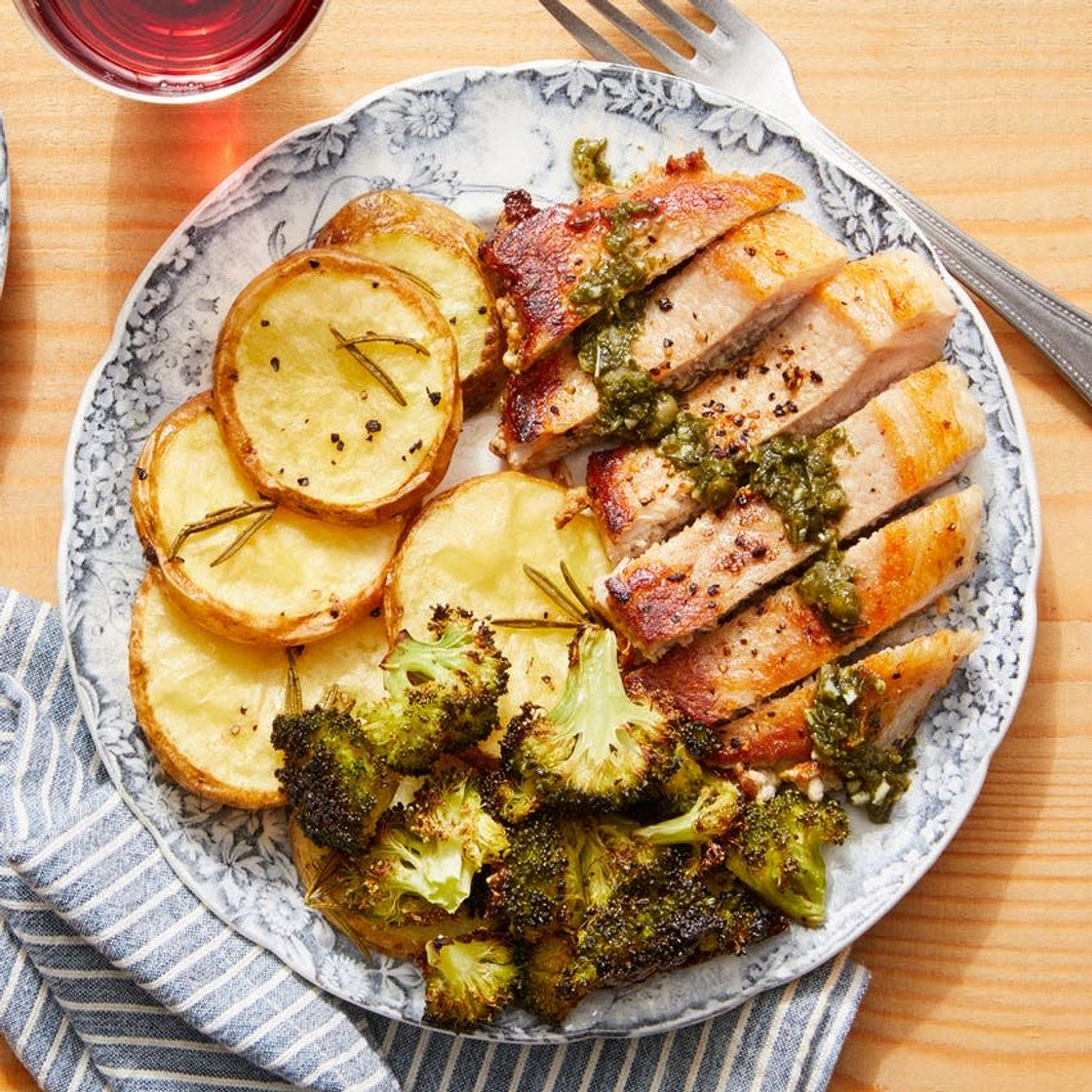 Pork Chops & Salsa Verde with Rosemary Roasted Potatoes