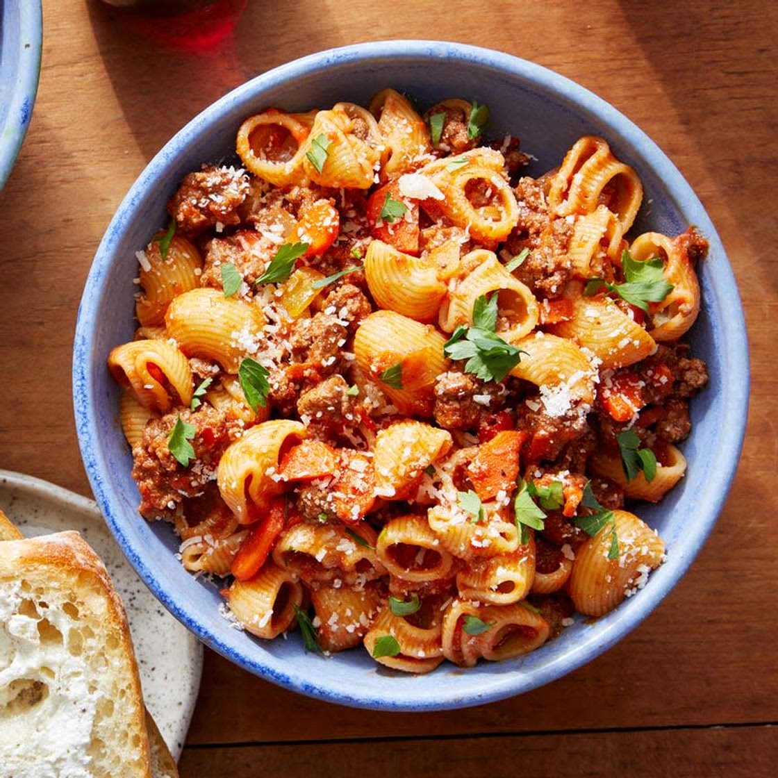 Beef Bolognese with Cheesy Garlic Bread