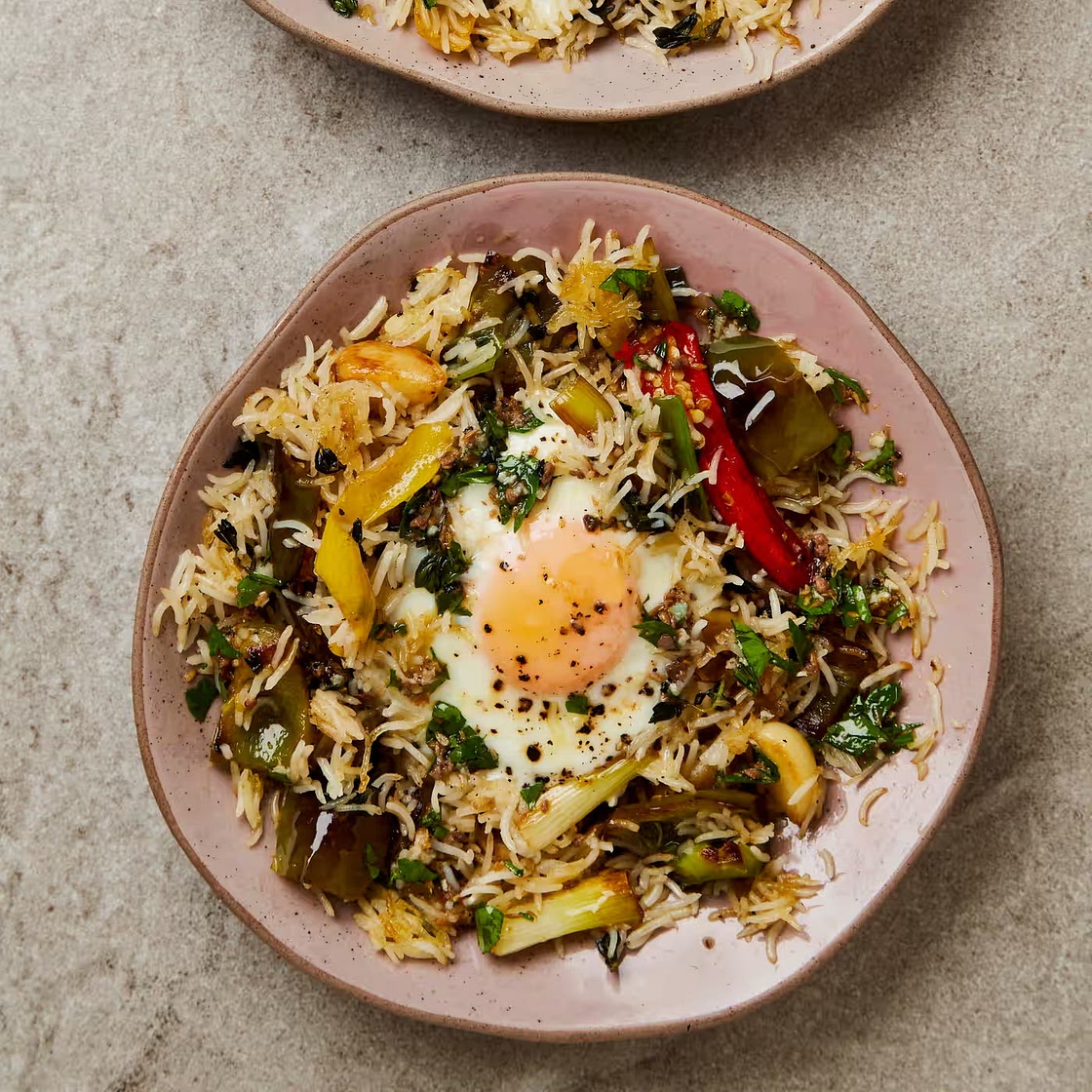 Mediterranean-style fried rice with anchovy lemon dressing