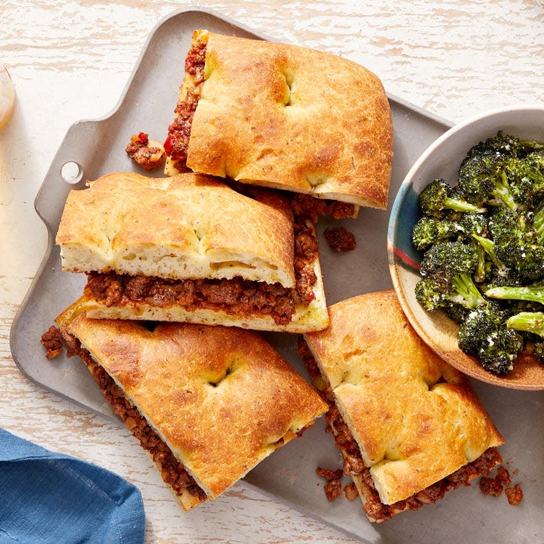 Italian Beef & Fontina Sandwiches with Caesar-Dressed Broccoli