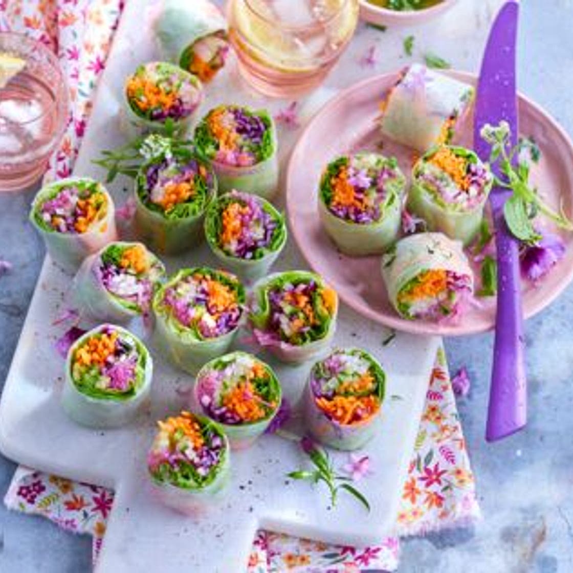Rouleaux de printemps aux crudités, vinaigrette au gingembre