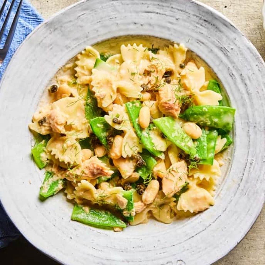 Farfalle, Cannellini Beans, Snow Peas, and Salmon
