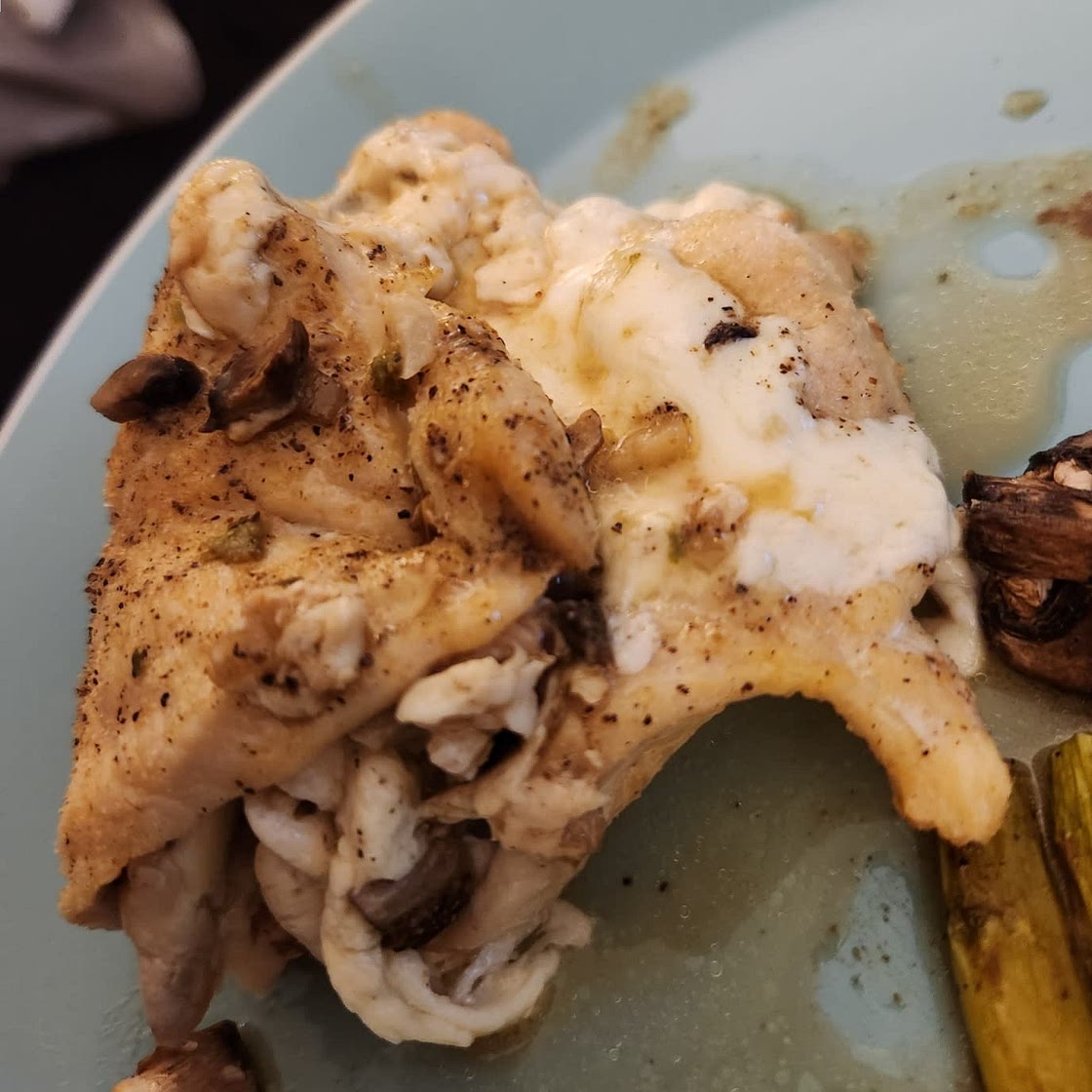 Cheesy Garlic Butter Mushroom Stuffed Chicken