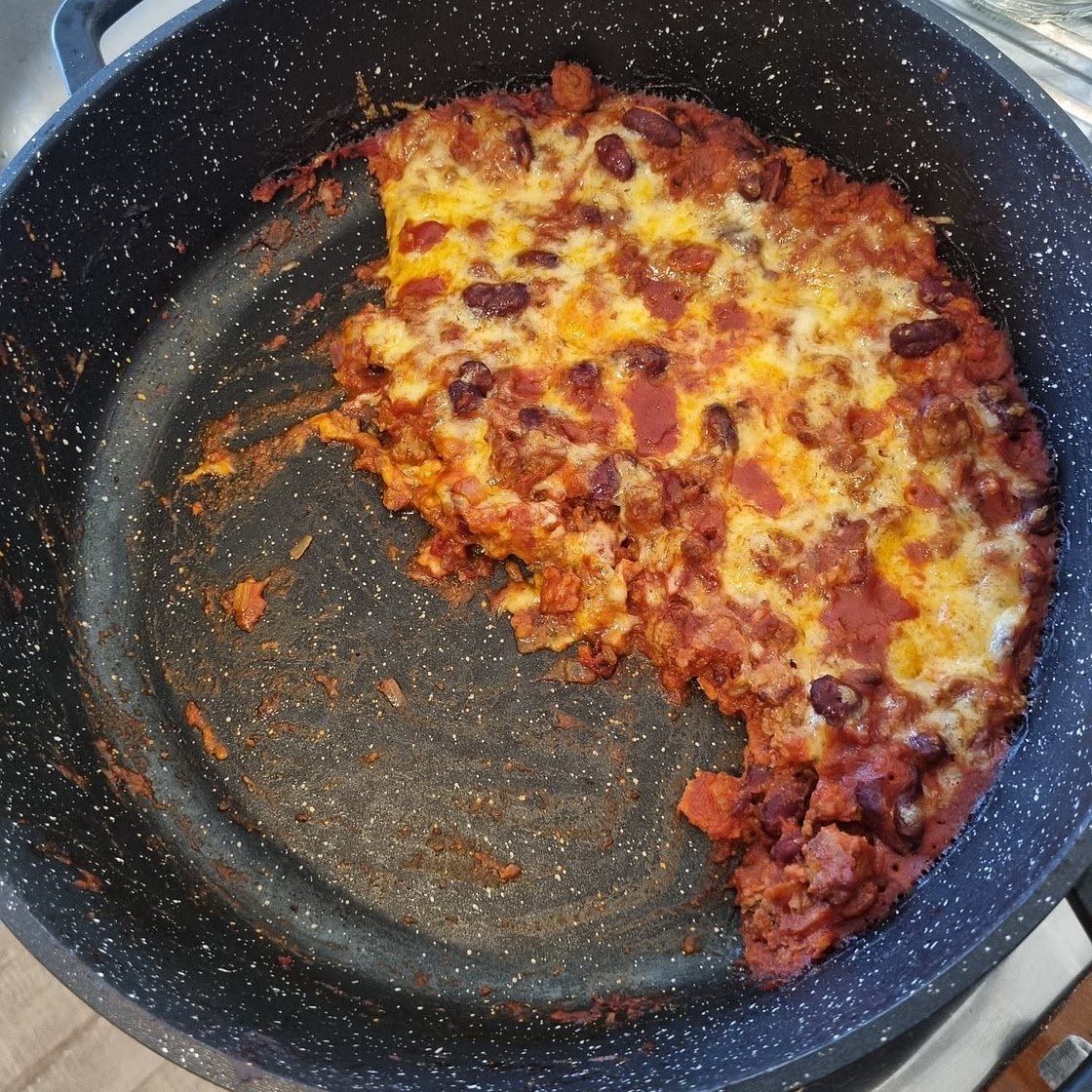 Cheesy baked Mexican beef and beans