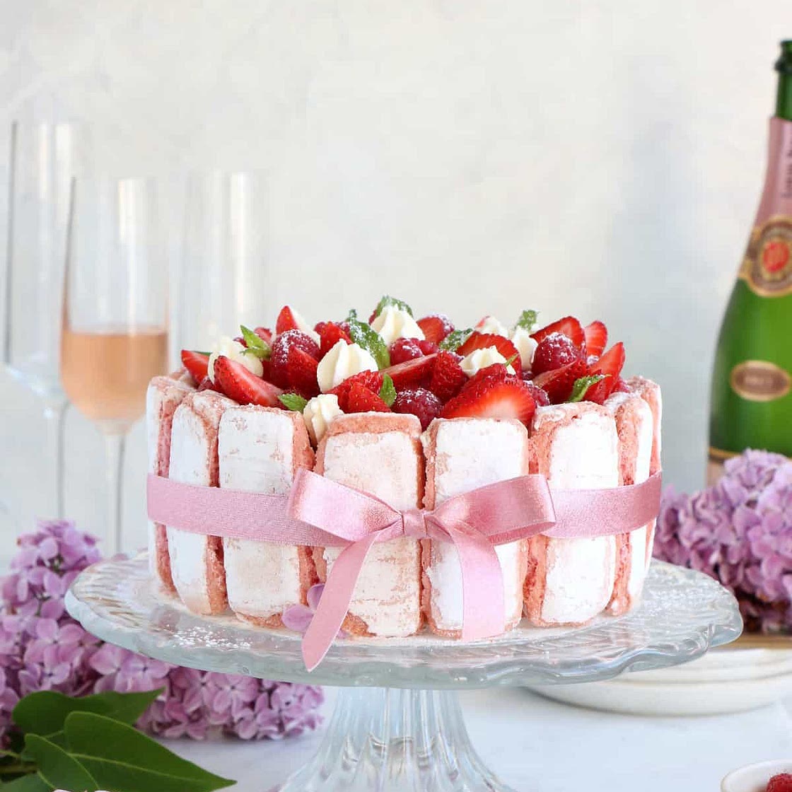 Charlotte Cake with Pink Biscuits