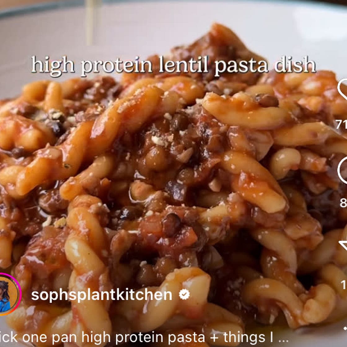 Sophie’s plant kitchen lentil pasta
