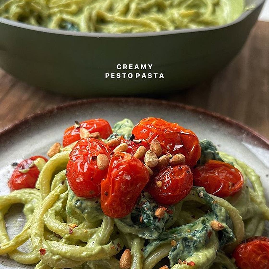 High Protein Pesto Bucatini