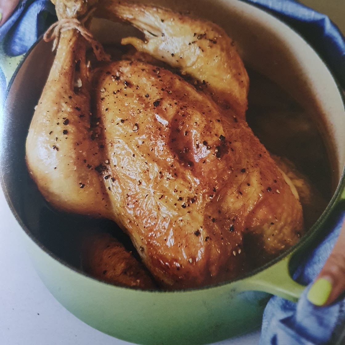 Roast chicken with beer butter onions