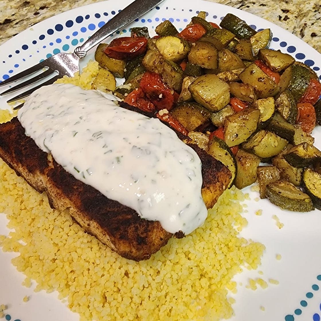 Moroccan Spiced Salmon with Lemon Yogurt Sauce