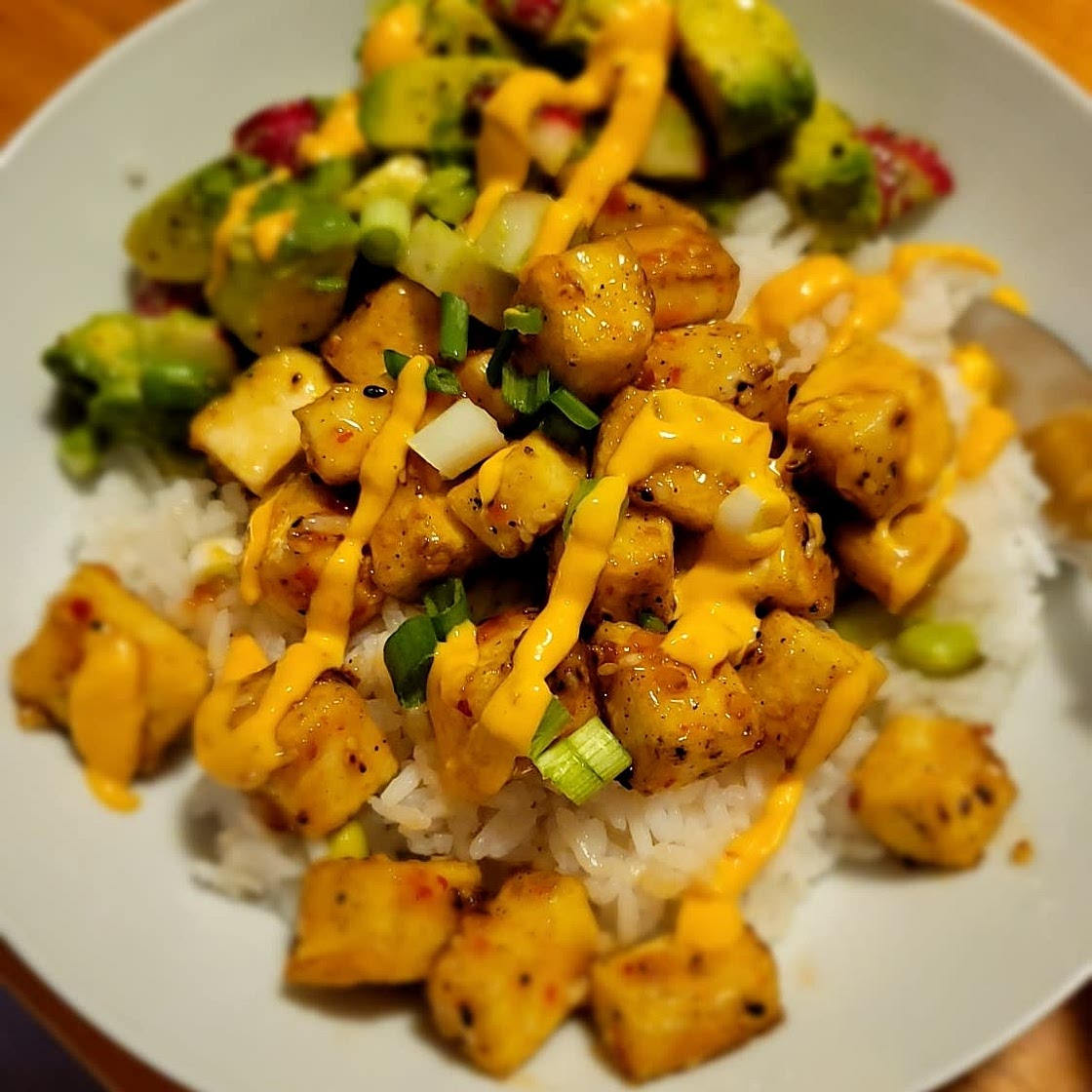 Bang Bang Tofu Bowl with Edamame and Avocado
