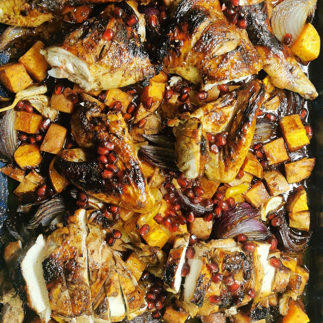 Sticky Pomegranate Chicken Traybake