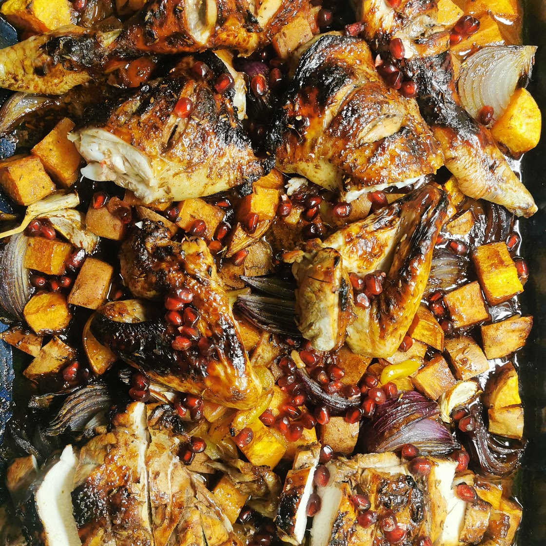 Sticky Pomegranate Chicken Traybake