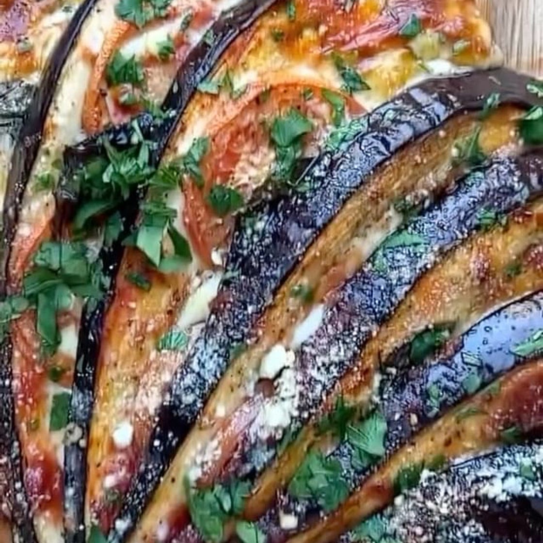 Cheesy Baked Hasselback Eggplant by