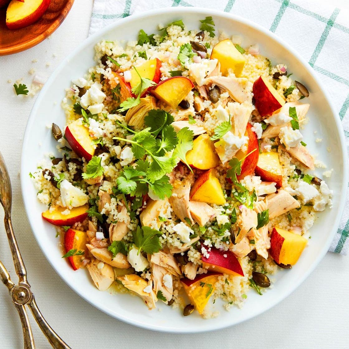 Peach and chicken couscous salad