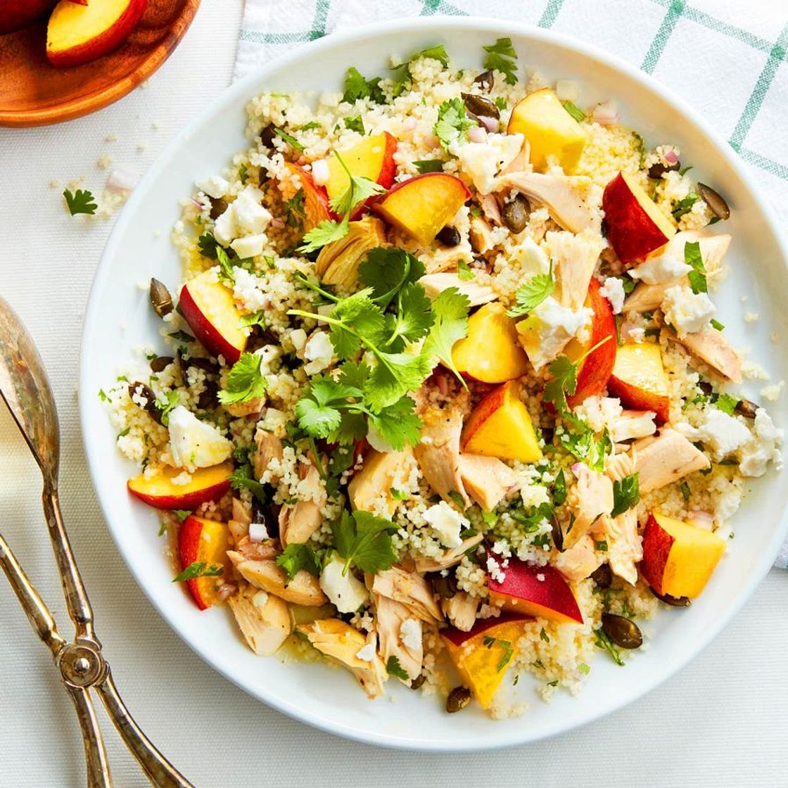 Peach and chicken couscous salad