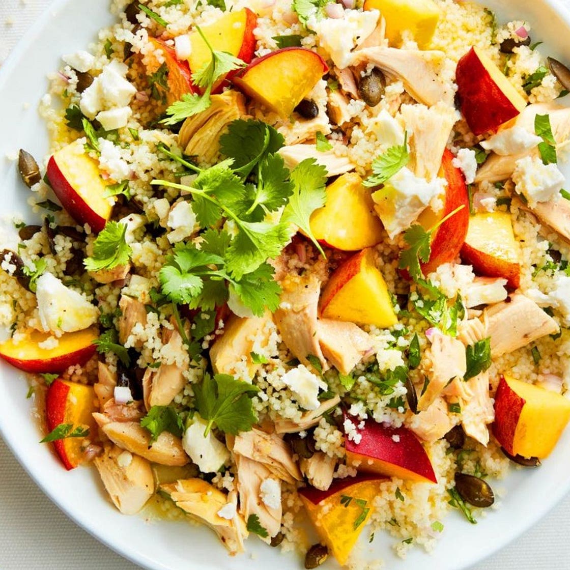 Peach and chicken couscous salad