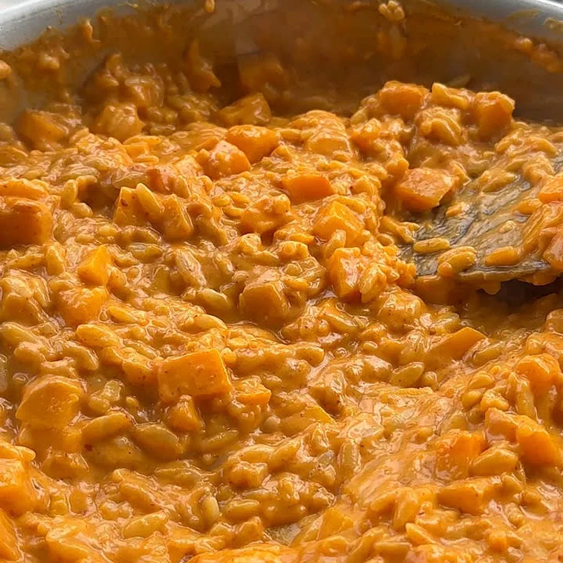 Red Curry Butternut Squash Orzo with Tofu Katsu