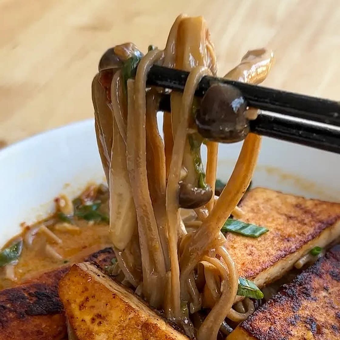 Sesame Miso Soba Noodle Soup with Seared Tofu