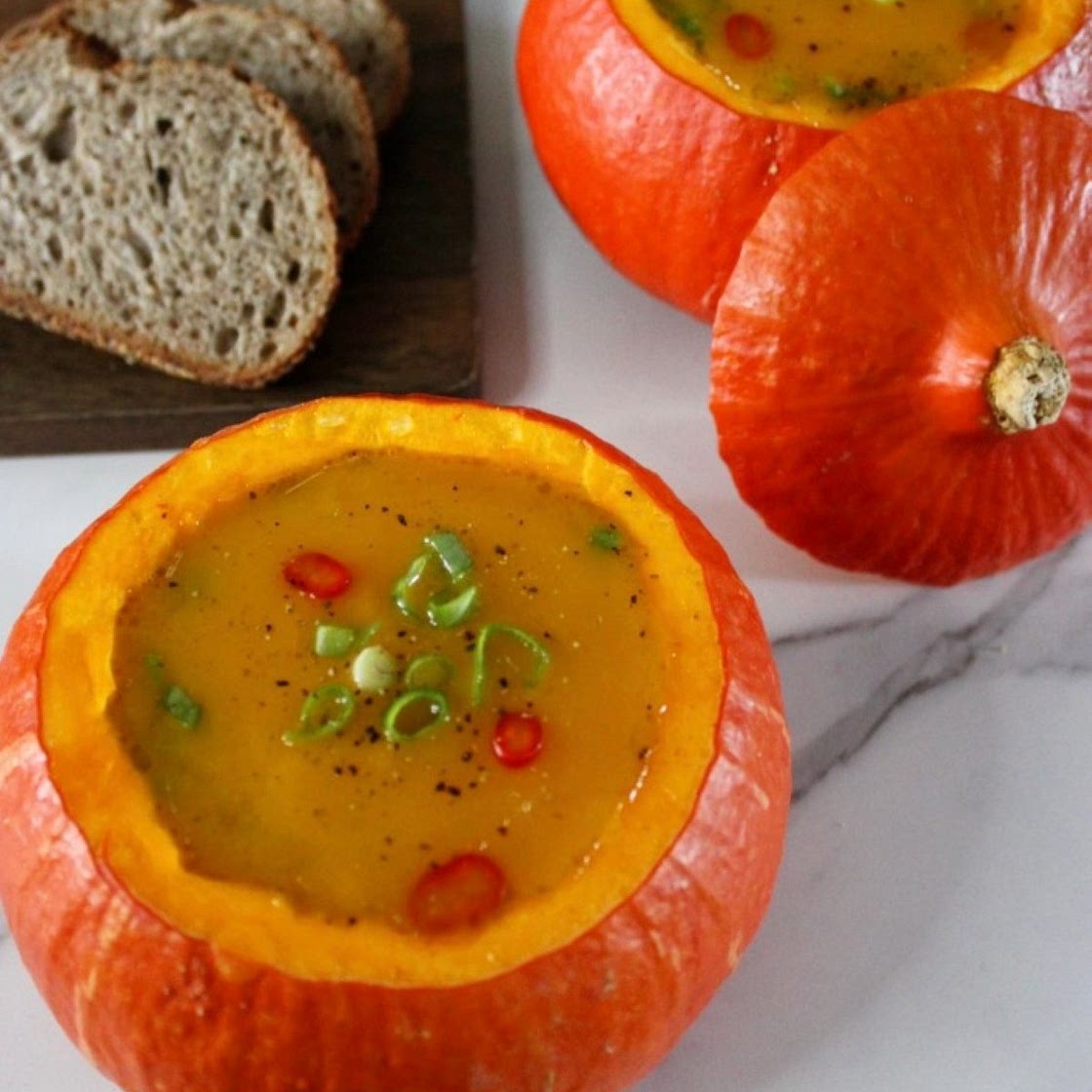 Pumpkin Soup in Roasted Pumpkin Shells