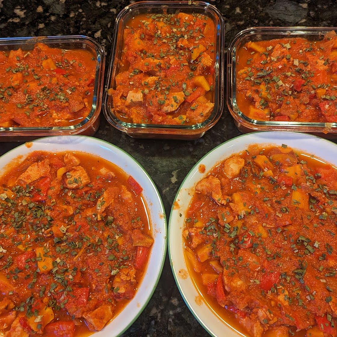 Stewed Chicken Cacciatore with Sweet Potatoes