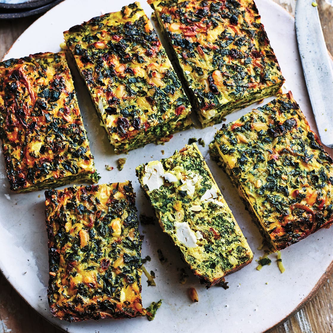 Kale and cabbage kuku with pine nuts recipe