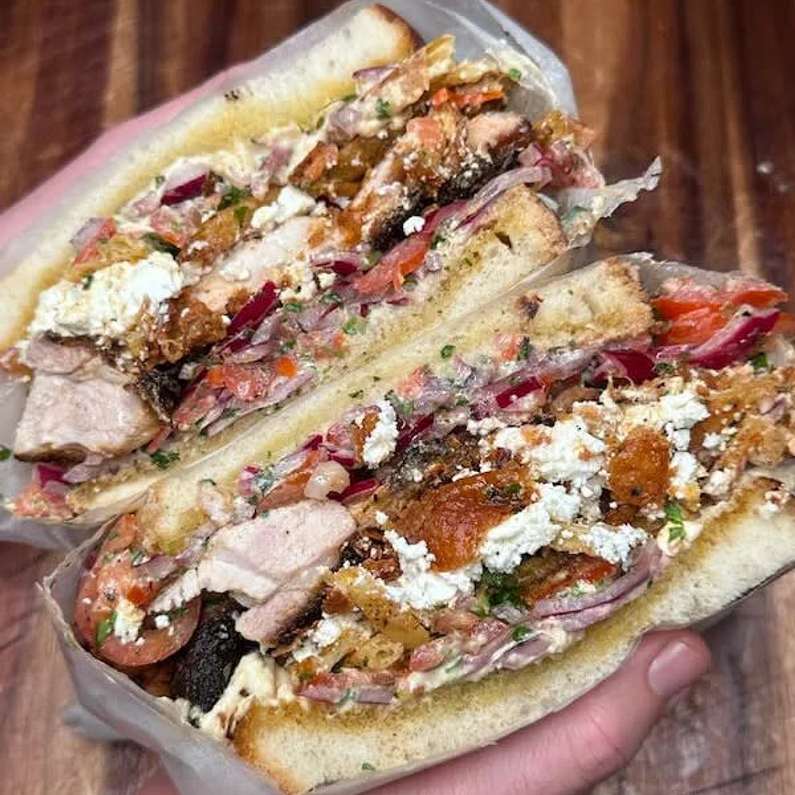 Chicken Souvlaki, Cajun Fries and Salsa Sandwich 