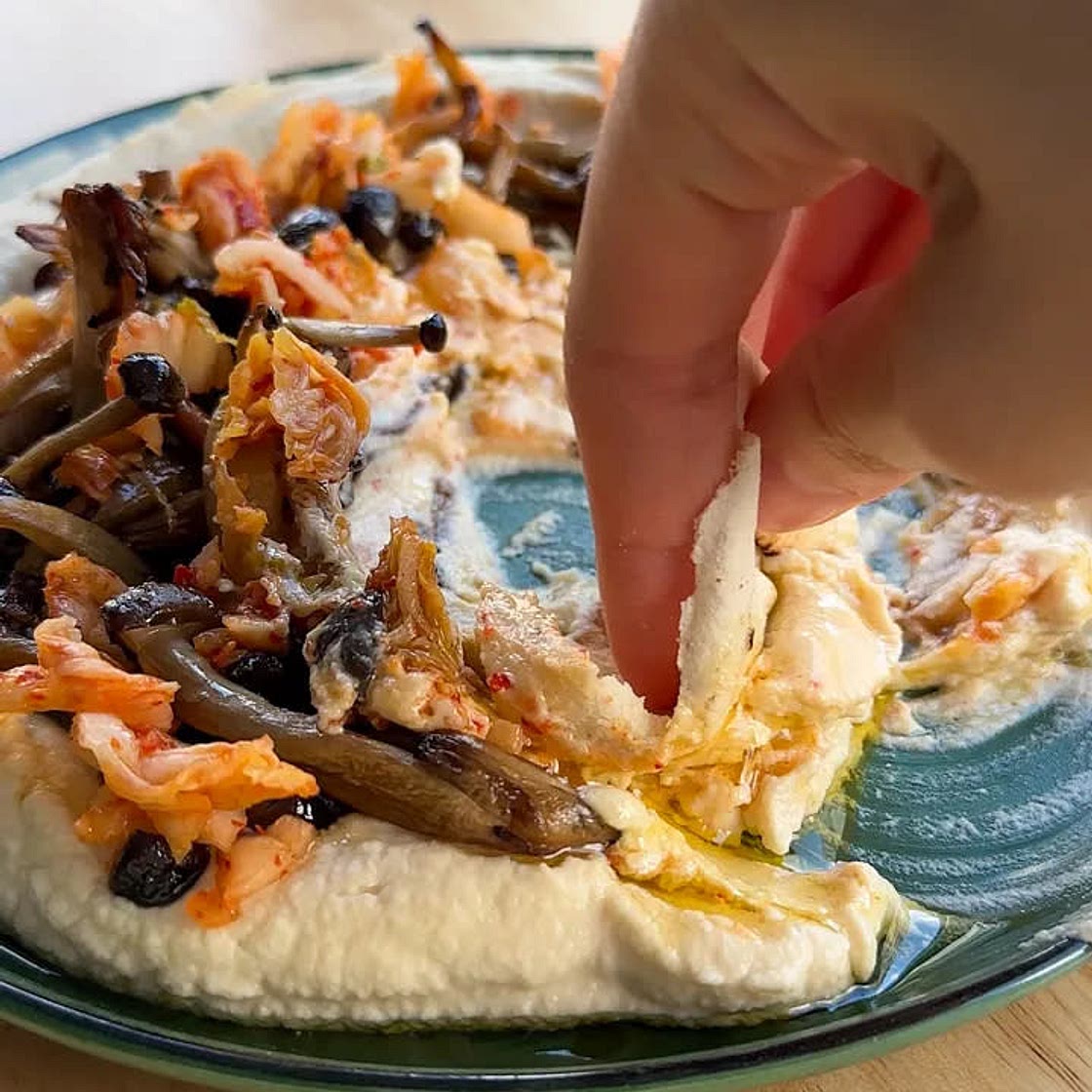 Loaded Kimchi Mushroom Hummus