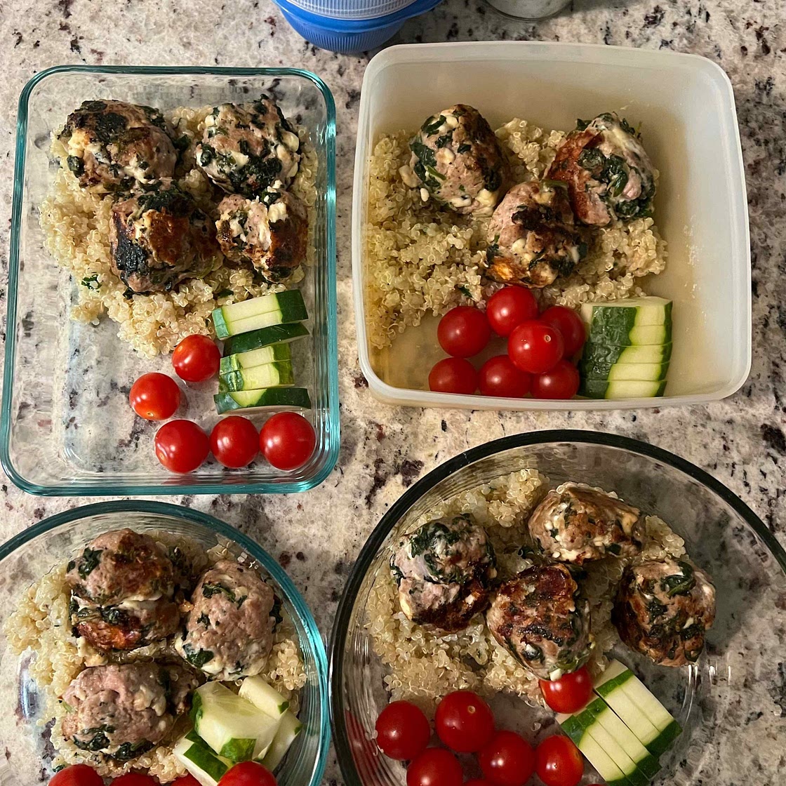 Spinach & Feta Turkey Meatballs with Herbed Quinoa