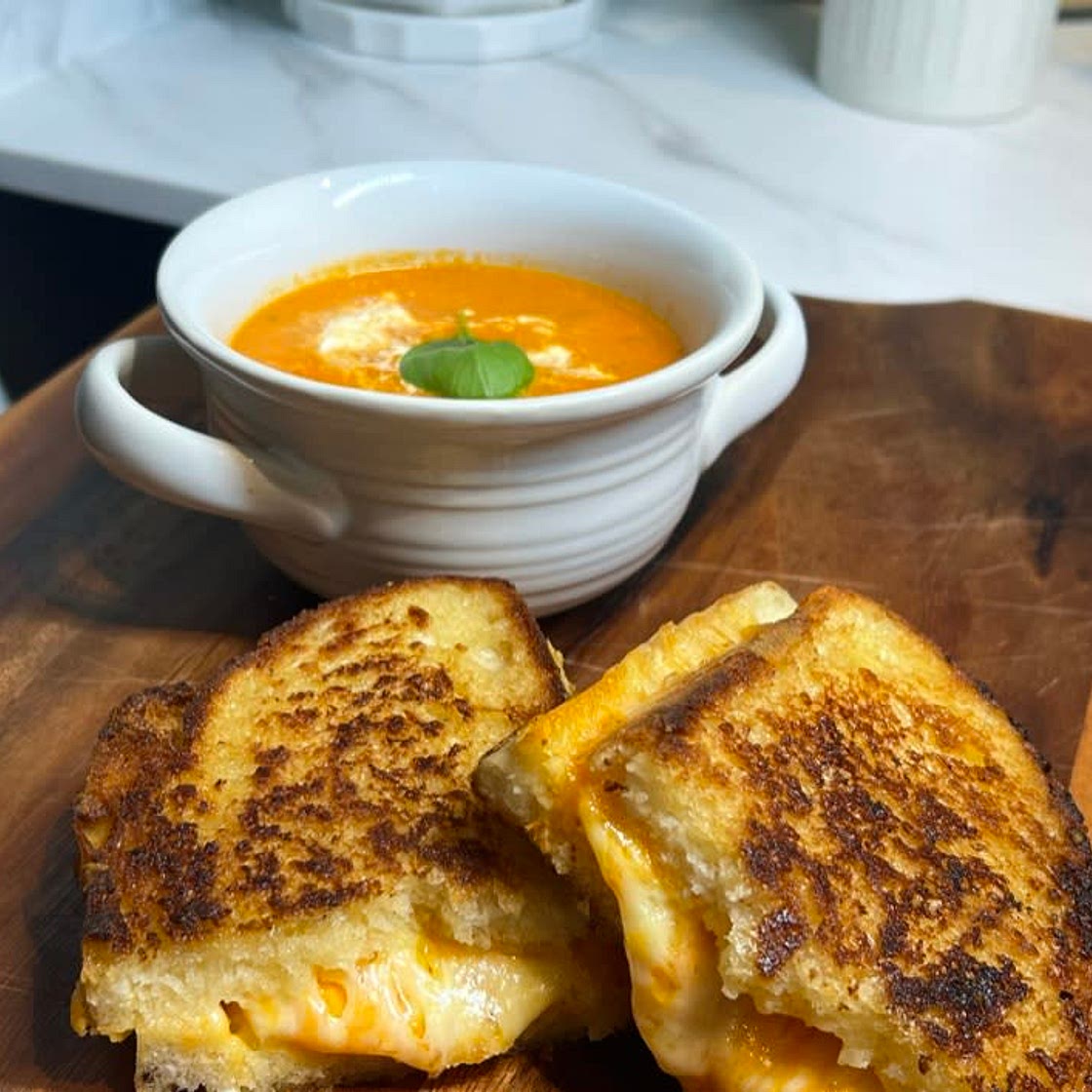 Roasted Tomato & Basil Soup with Grilled Cheese