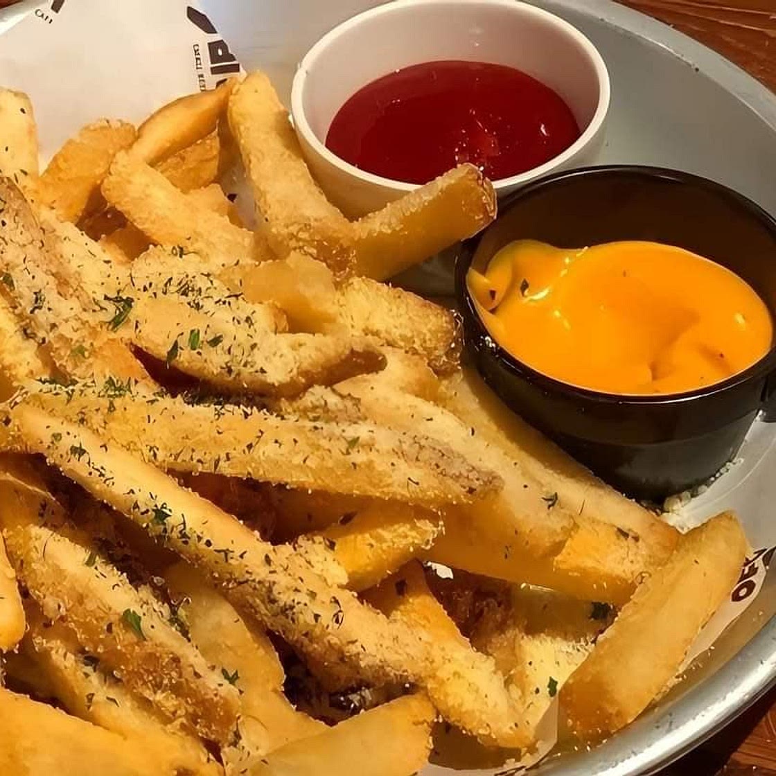 French fries garlic side up coriander and ketchup