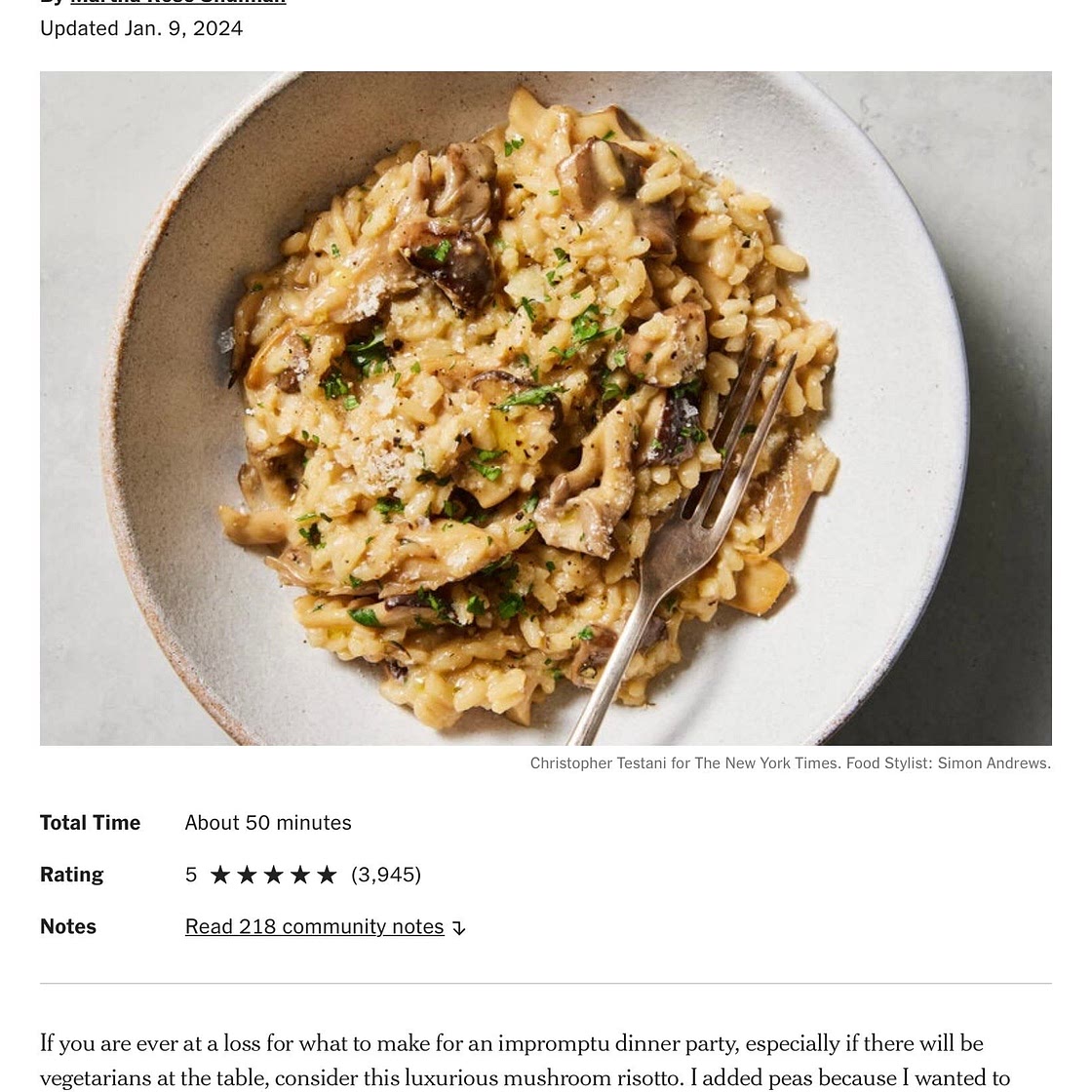 Mushroom risotto with peas