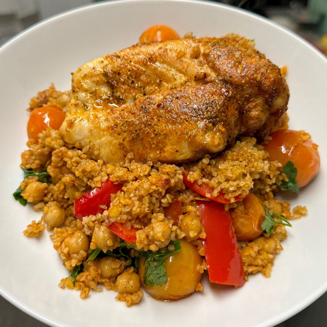 Harissa Bulgur Wheat Traybake