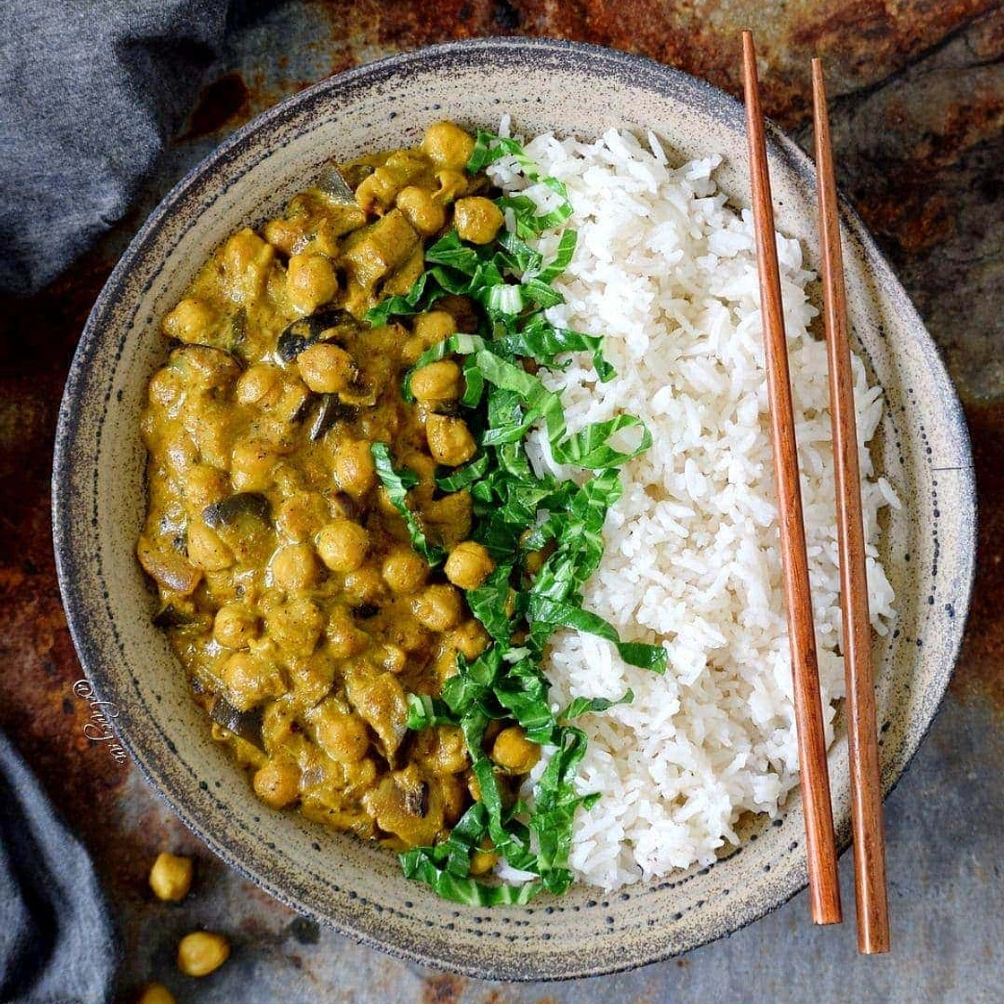 Indian Coconut Curry with Eggplant and Chickpeas