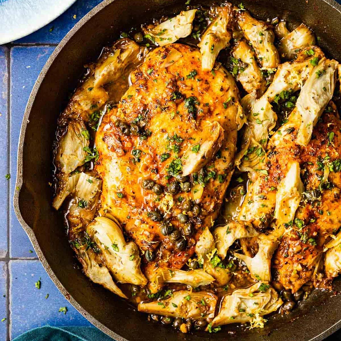 Baked Chicken Breasts in an Artichoke and White Wine Sauce