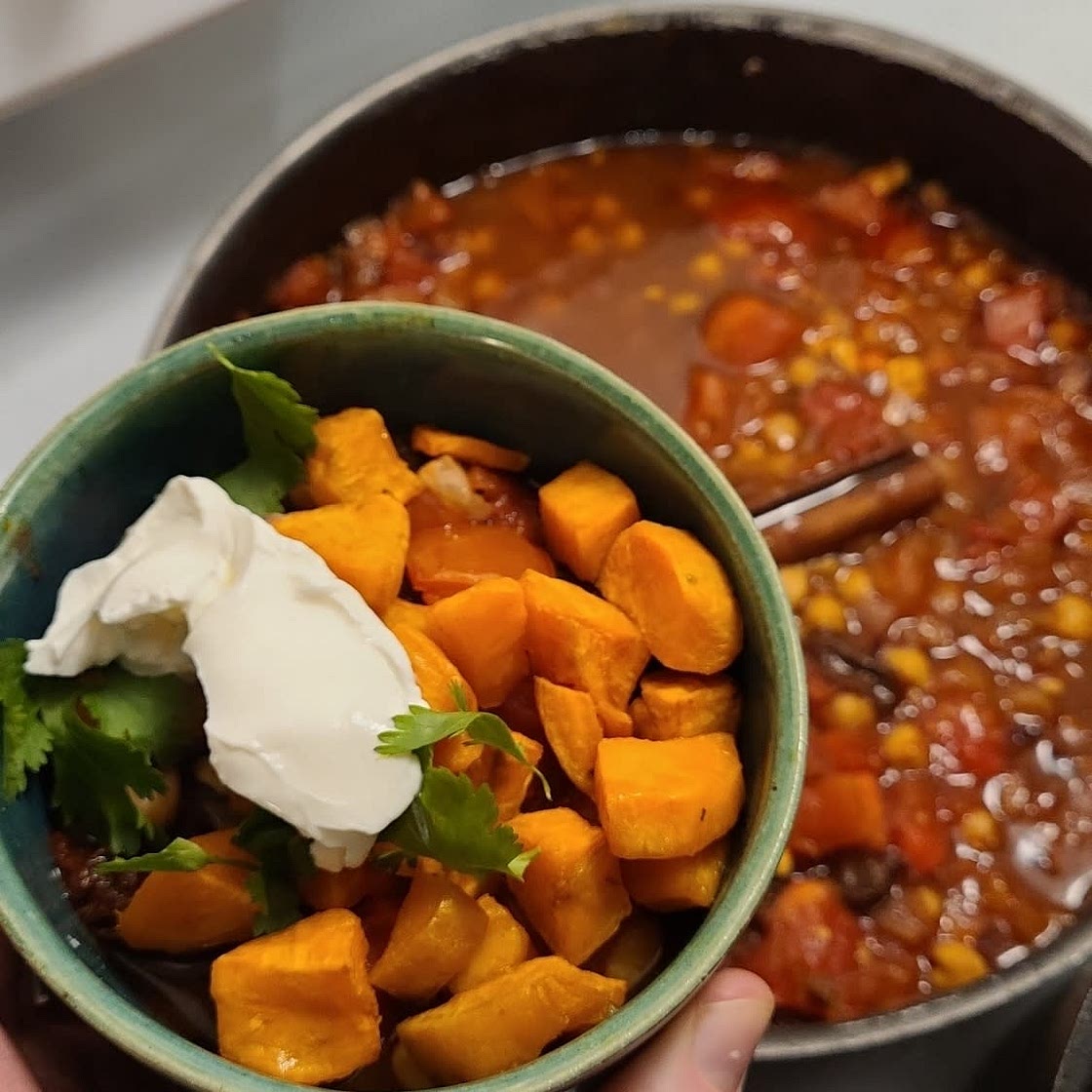 Black Bean Chipotle Chili with Roasted Sweet Potato