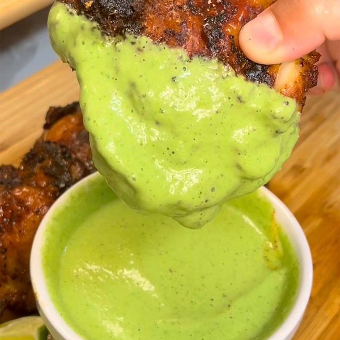 Air Fryer Chicken Thighs with Poblano Sauce