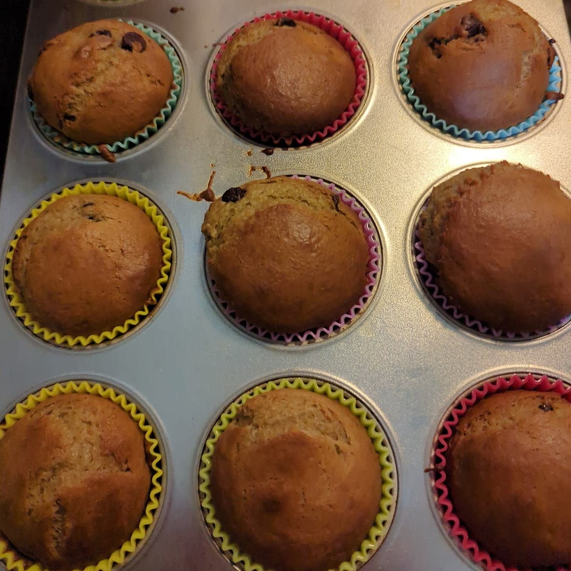 Peanut Butter, Banana, Chocolate Chip Muffins