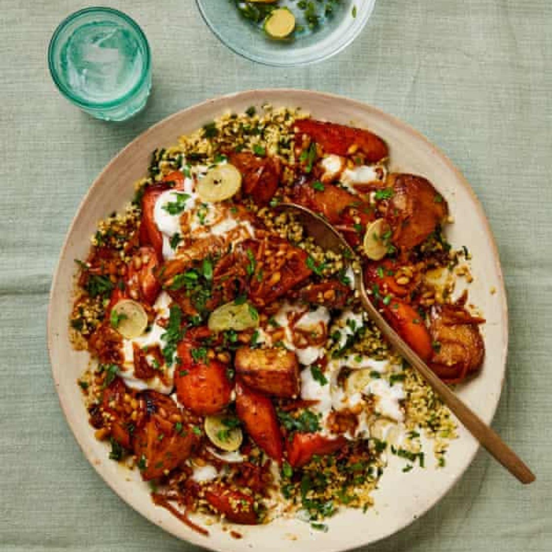 Swede and carrots with bulgur and preserved lemon