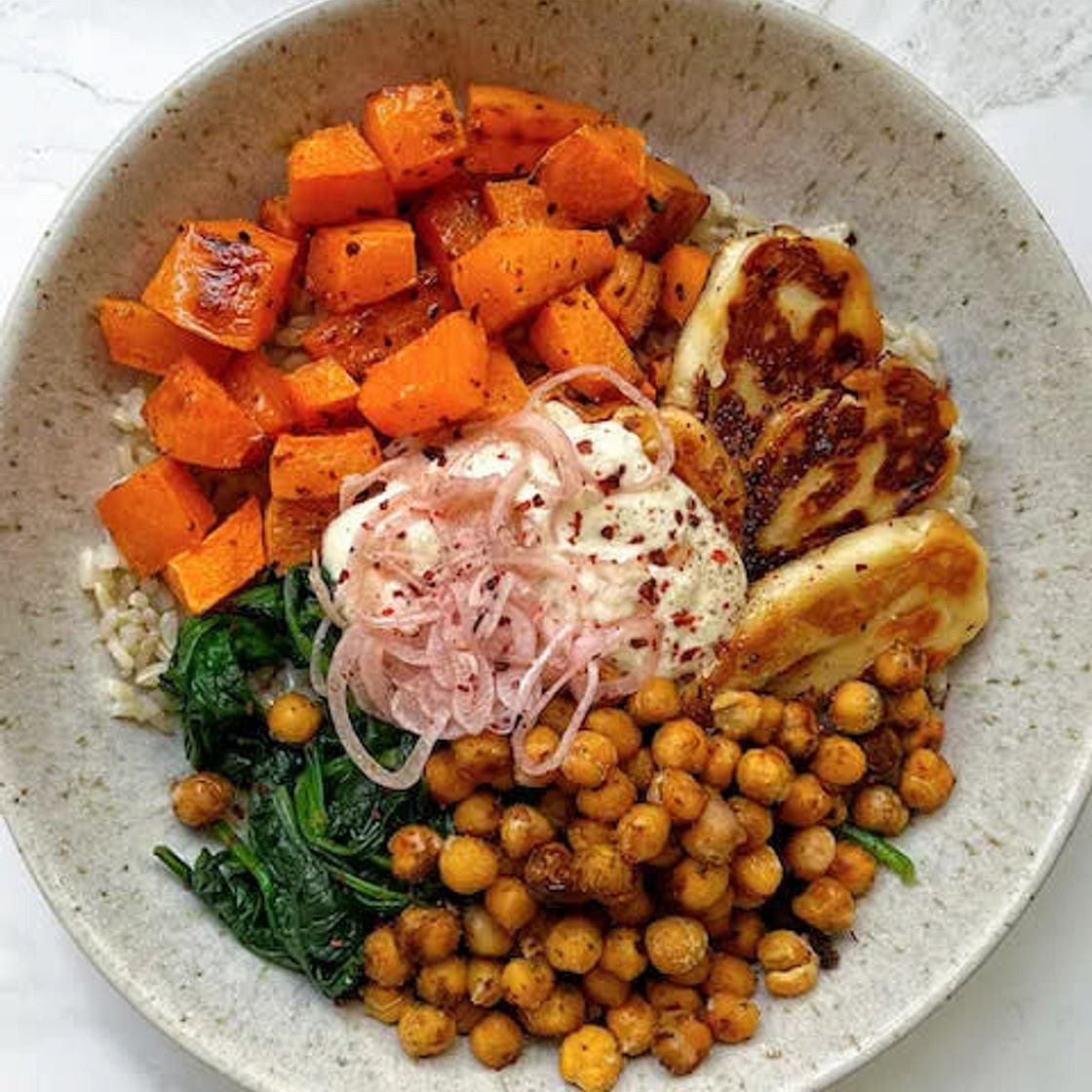 Winter Hot Honey Halloumi Bowl