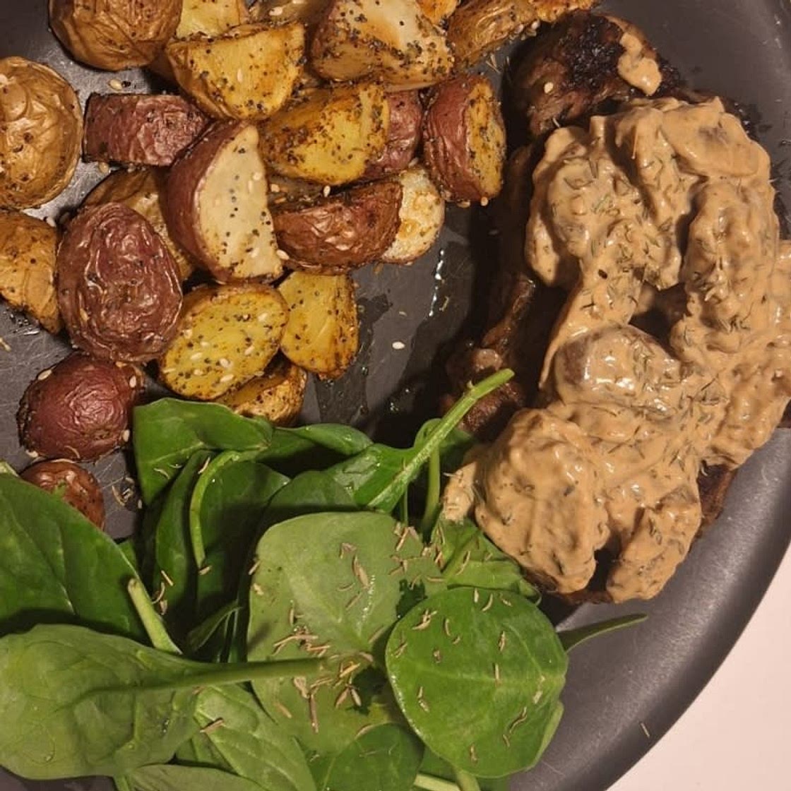 Pan Seared Garlic Butter Steak & Mushroom Cream Sauce