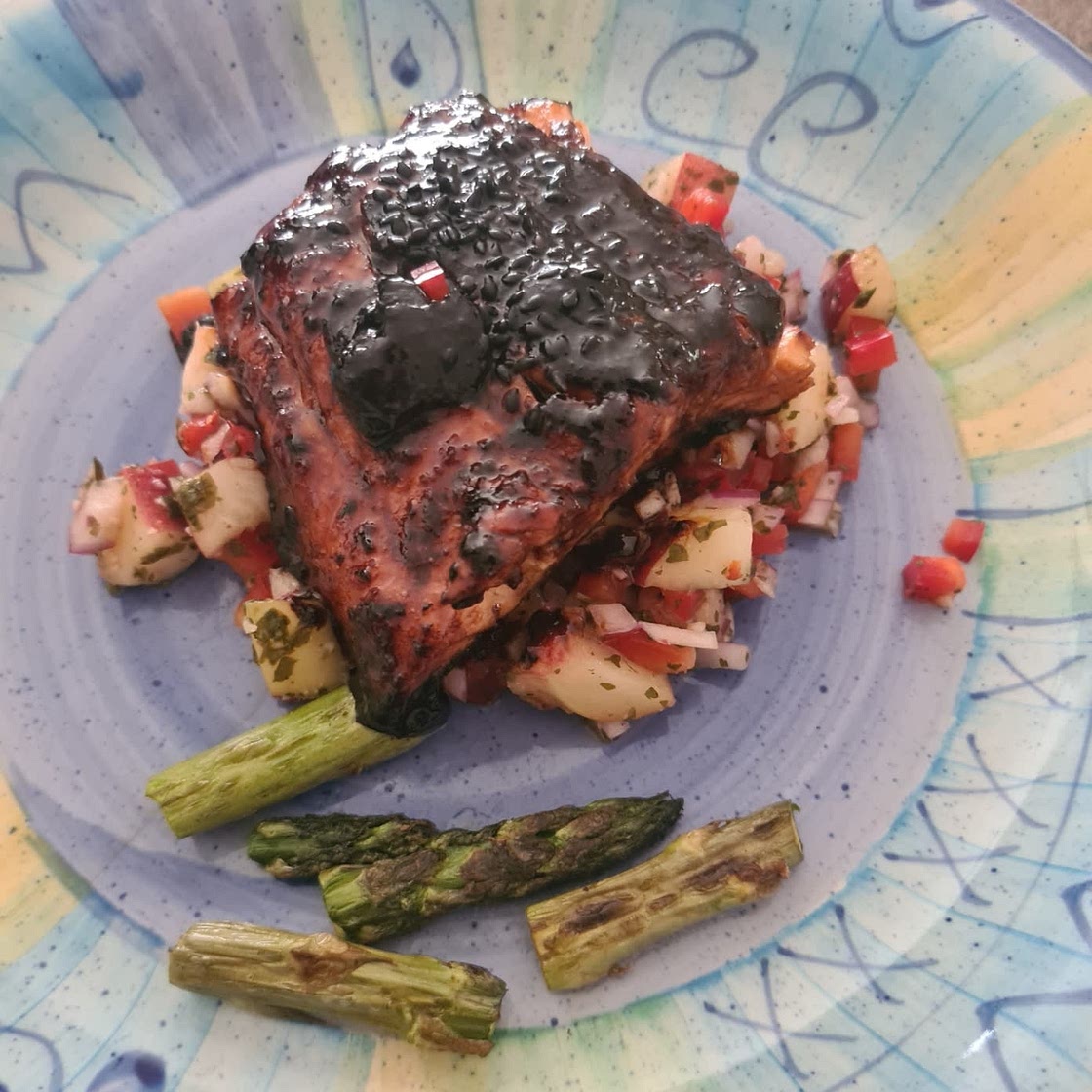 Honey Soy Salmon with Peach Salsa