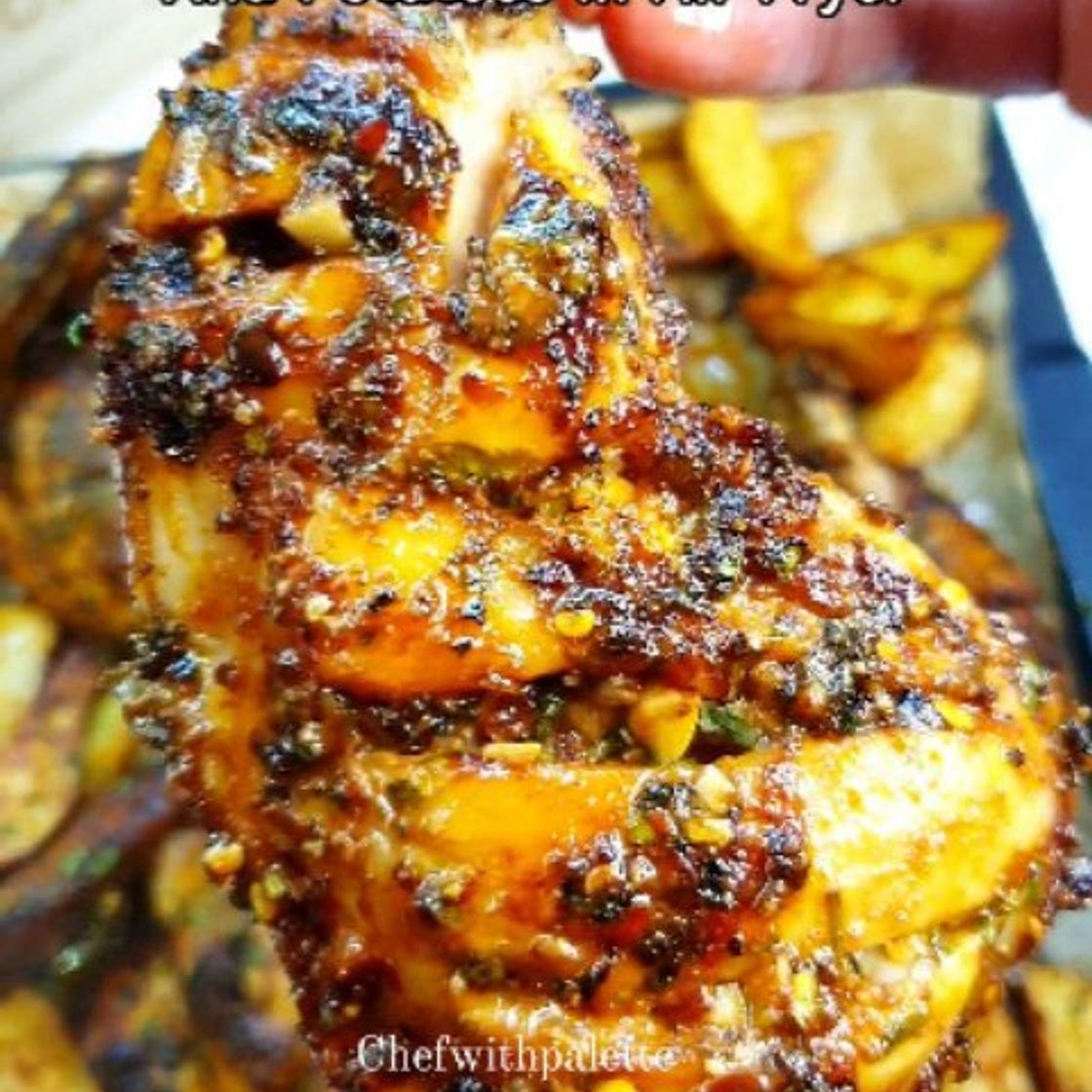 Lemon Garlic Coriander Chicken And Potatoes In Air Fryer 😋