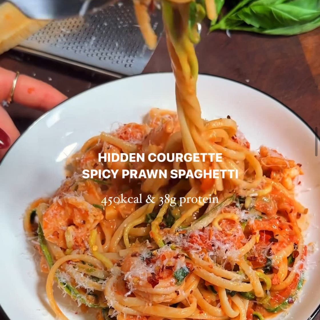 Hidden courgette prawn spaghetti 