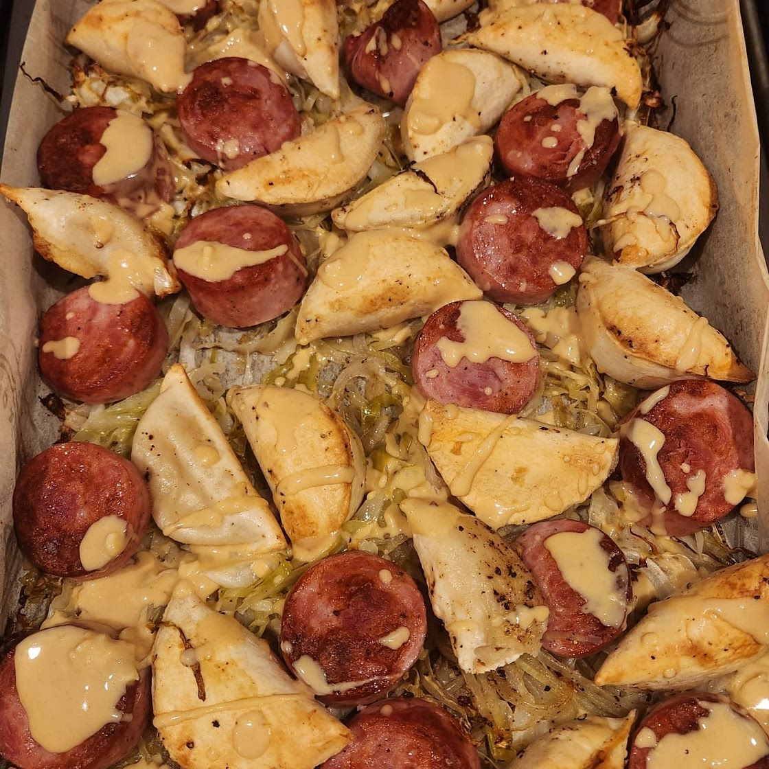 Pierogi and Kielbasa Sheet Pan Dinner