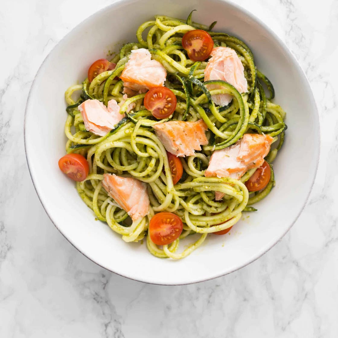 Pesto Zoodles with Grilled Salmon