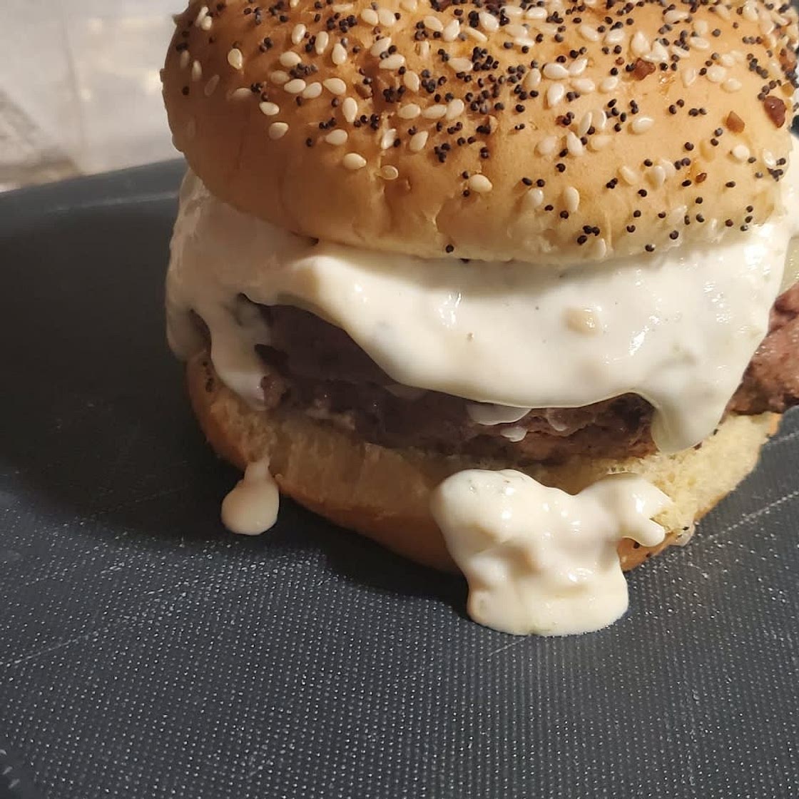 Garlic Overload Burgers with creamy garlic burger sauce