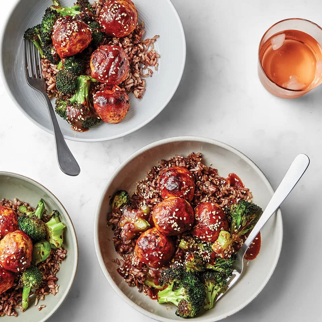 Sheet-Pan Chicken Meatballs and Charred Broccoli
