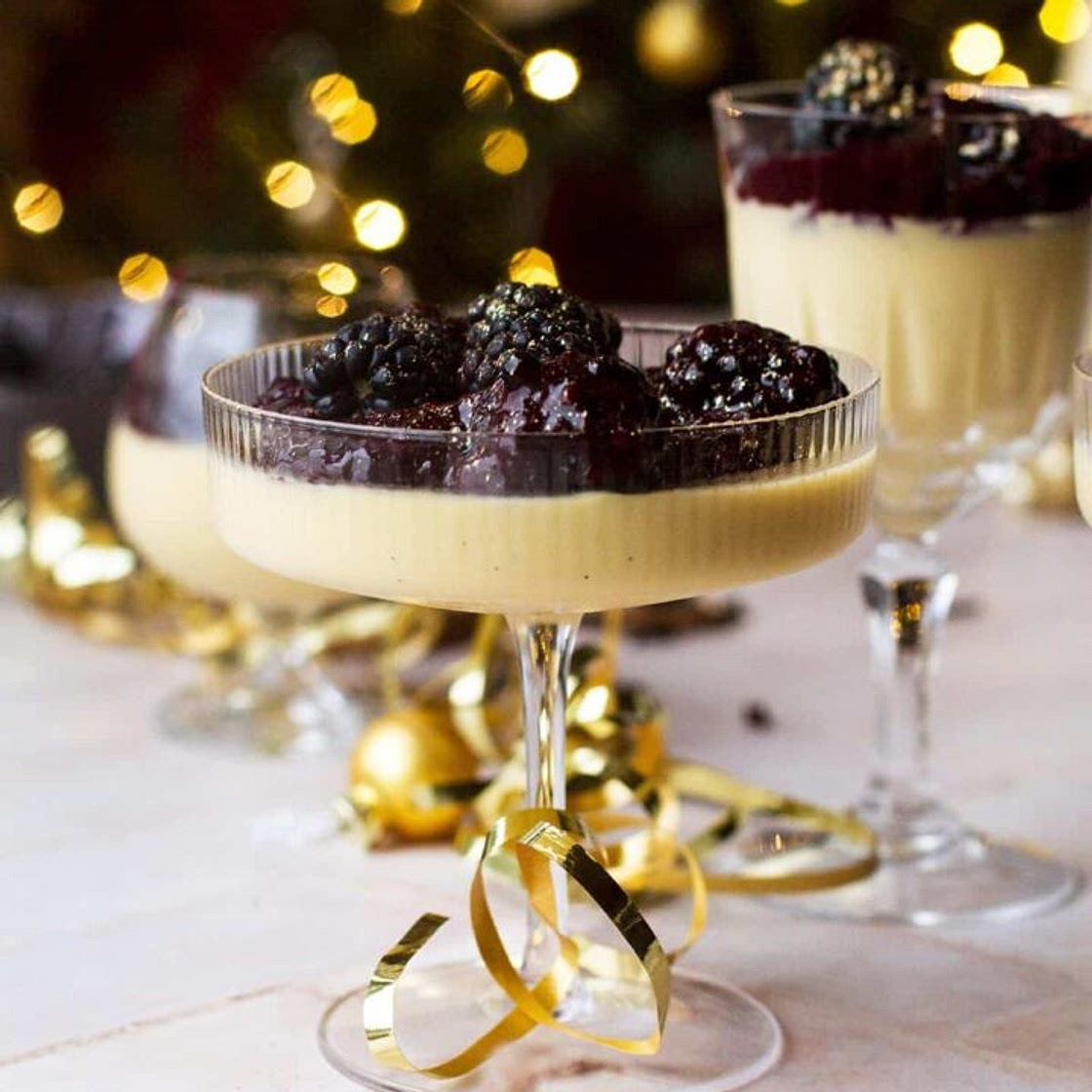 Blitzen’s Eggnog Panna Cotta with Blackberry Sauce