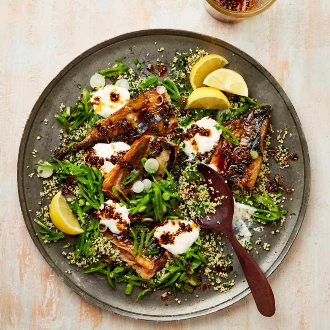 Smoked mackerel couscous with horseradish yoghurt