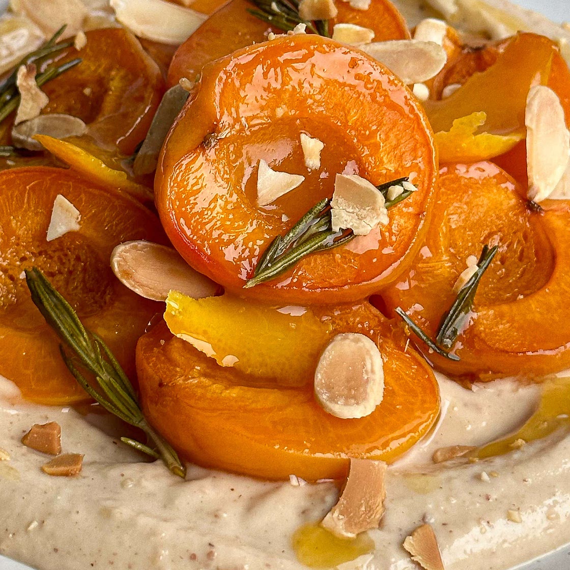 Orange & Rosemary Roasted Apricots with Almond Cream